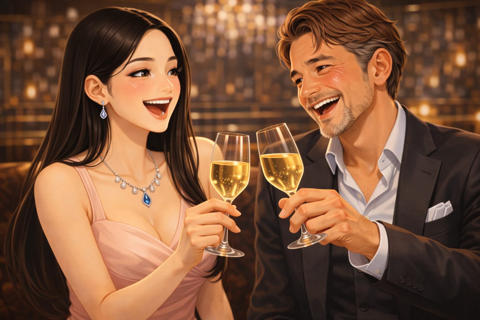 キャバクラで選ばれる客の特徴を表す男性とキャバ嬢の様子