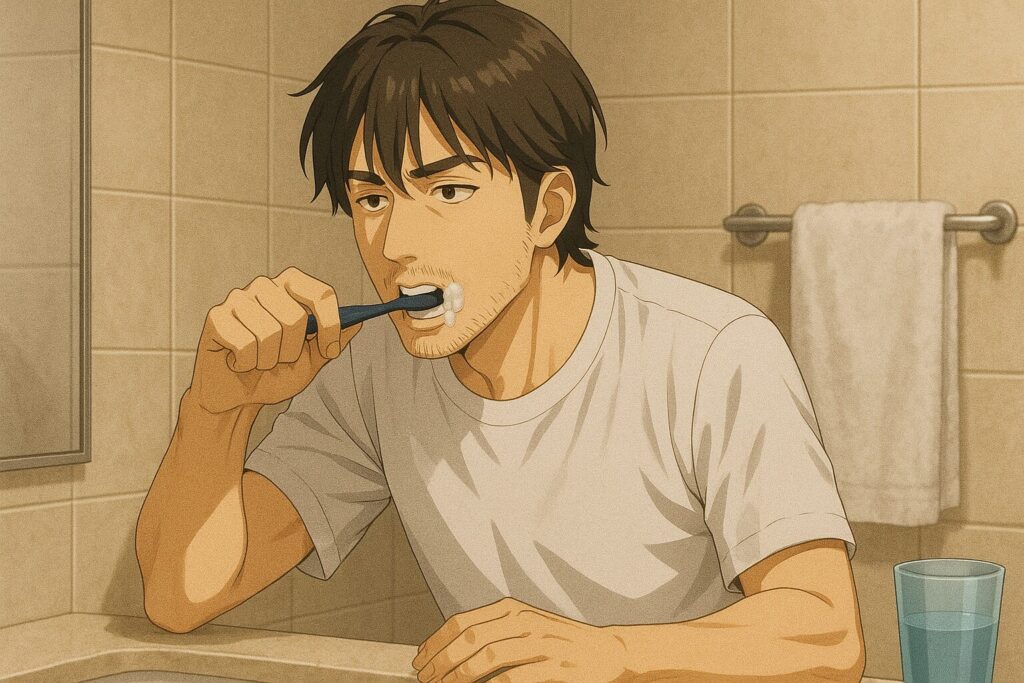 口臭対策として歯磨きと舌ケアを行う清潔感を意識した男性