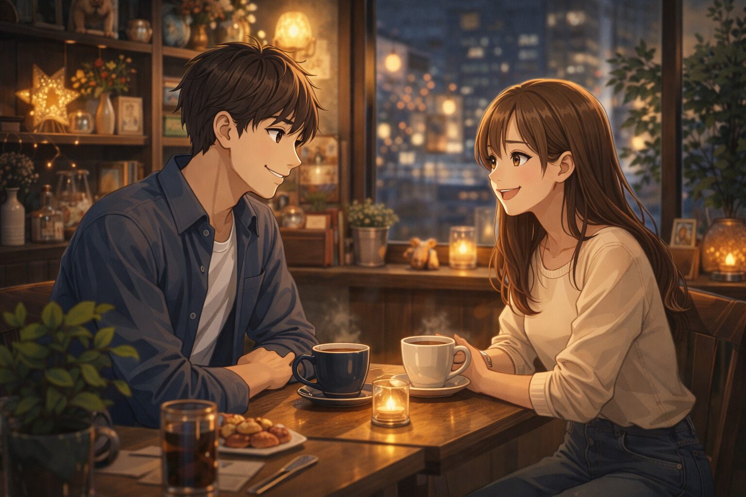 好きな男性にだけ笑顔を見せて会話する女性