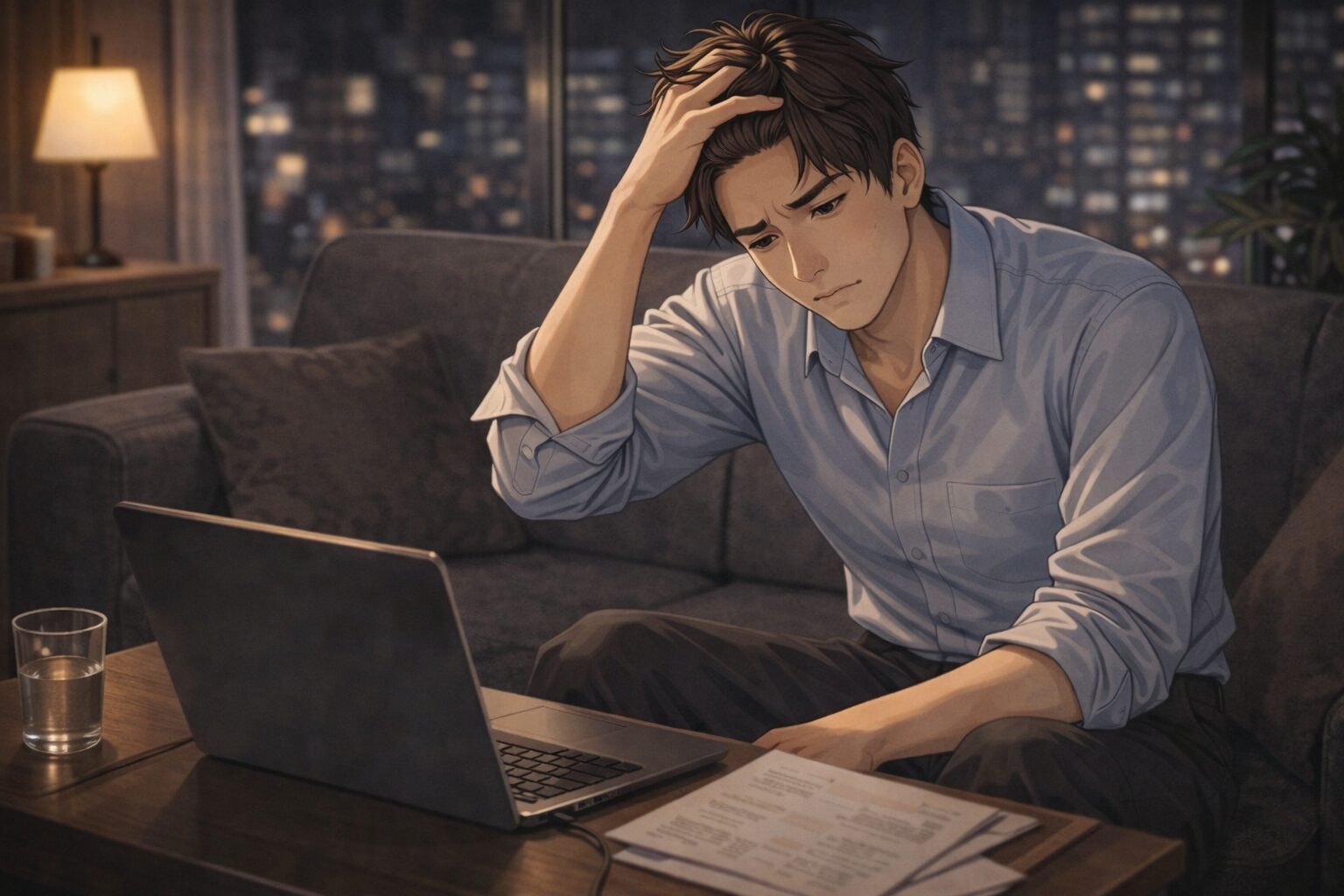 自宅で薄毛を気にする男性、原因は疲労やすとれすかも