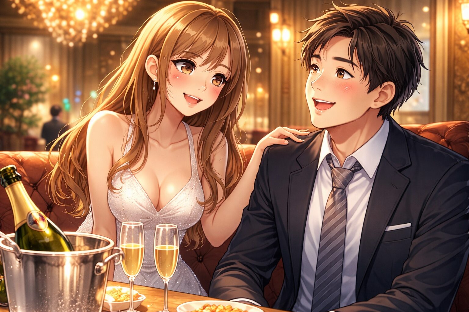 キャバクラでキャバ嬢と楽しく会話する男性