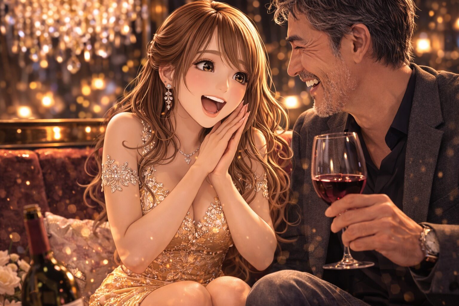 笑顔で愛嬌のあるキャバ嬢が接客しているシーン