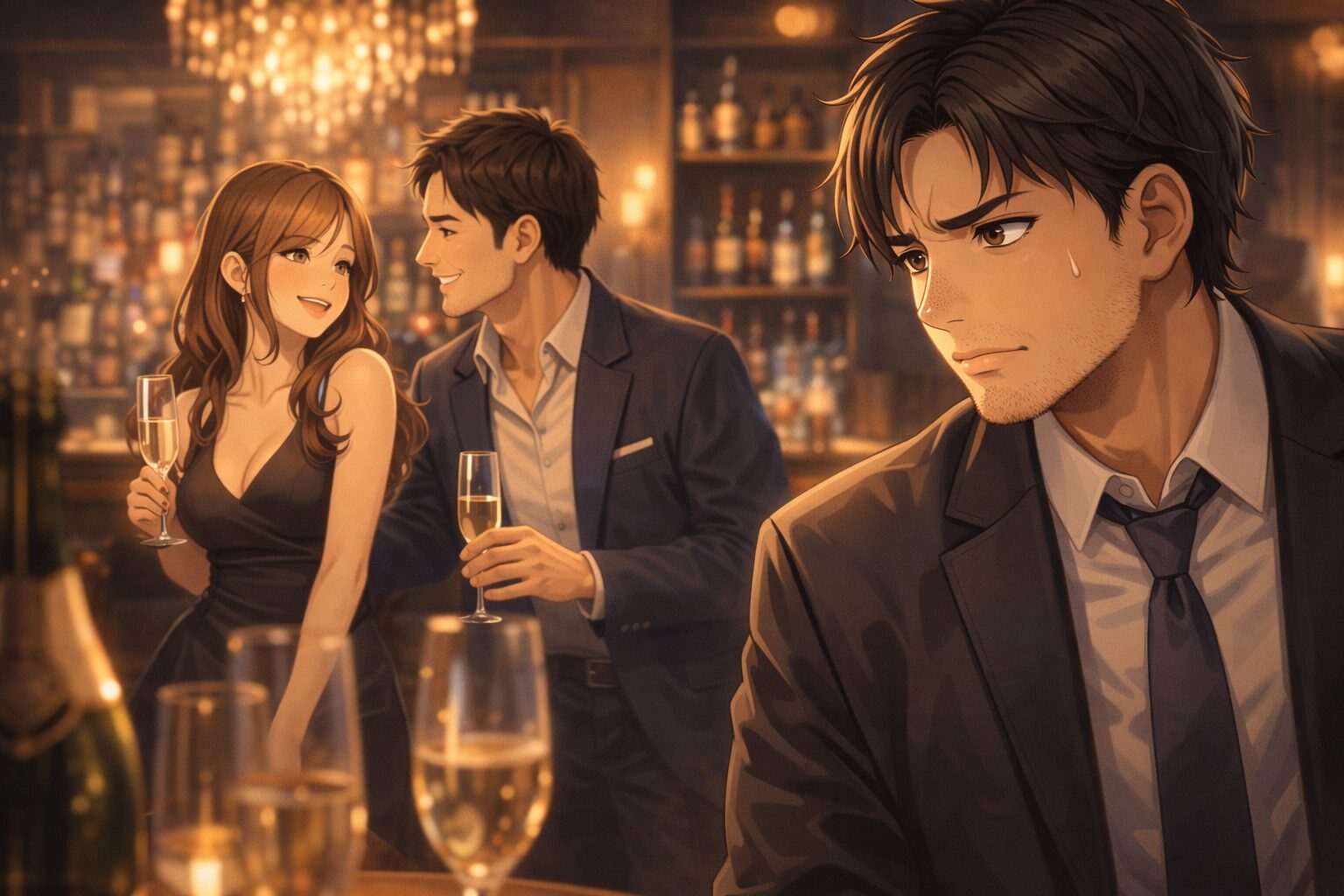 他の男性と楽しそうに話す女性を見て嫉妬する男性