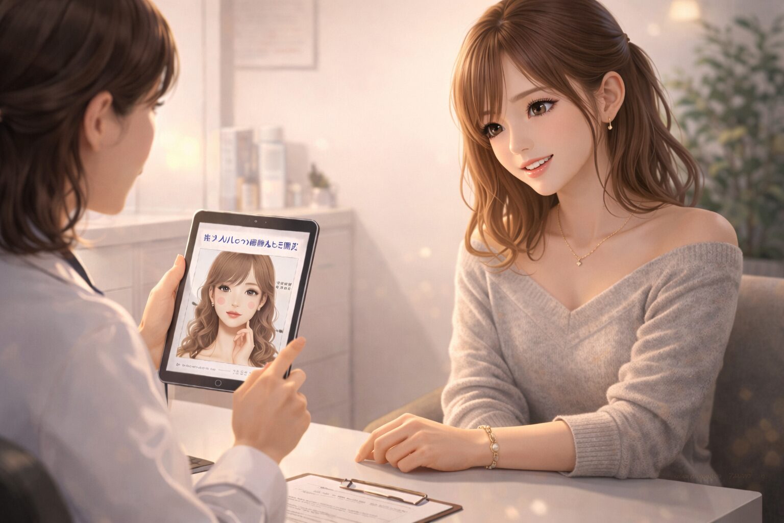 ヒアルロン酸注入のカウンセリングを受ける女性の様子