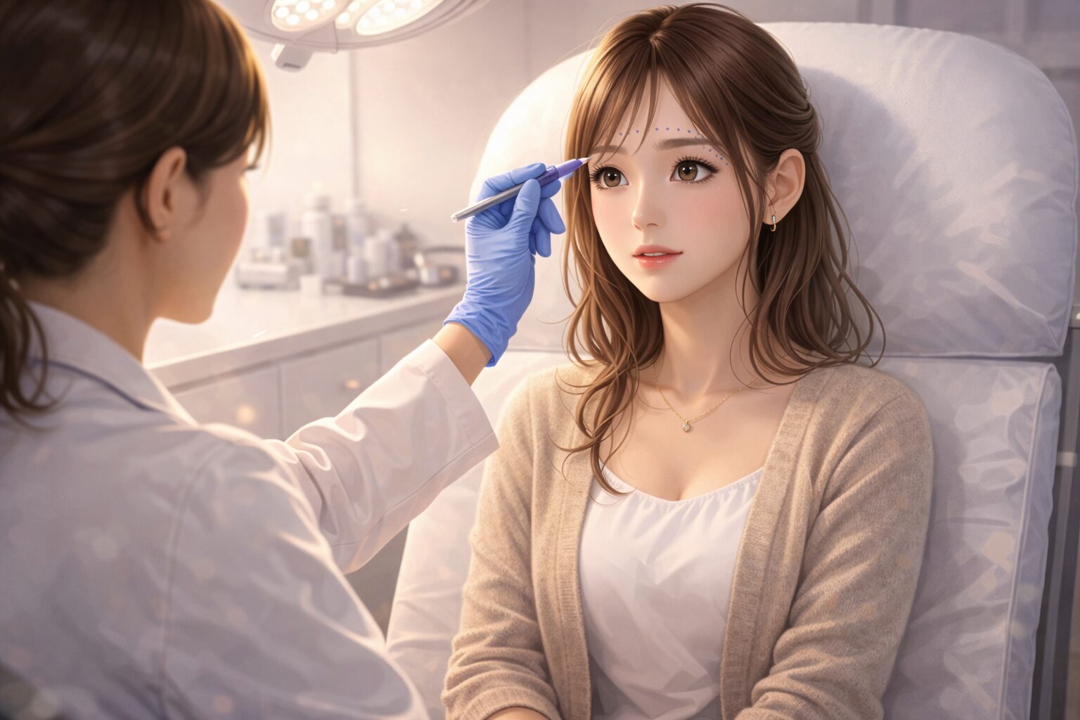 ボトックス注射でシワ改善を受ける女性の施術シーン