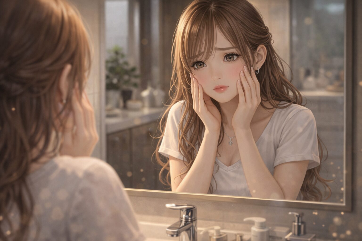 美容医療で後悔し鏡を見ながら悩む女性のリアルな様子