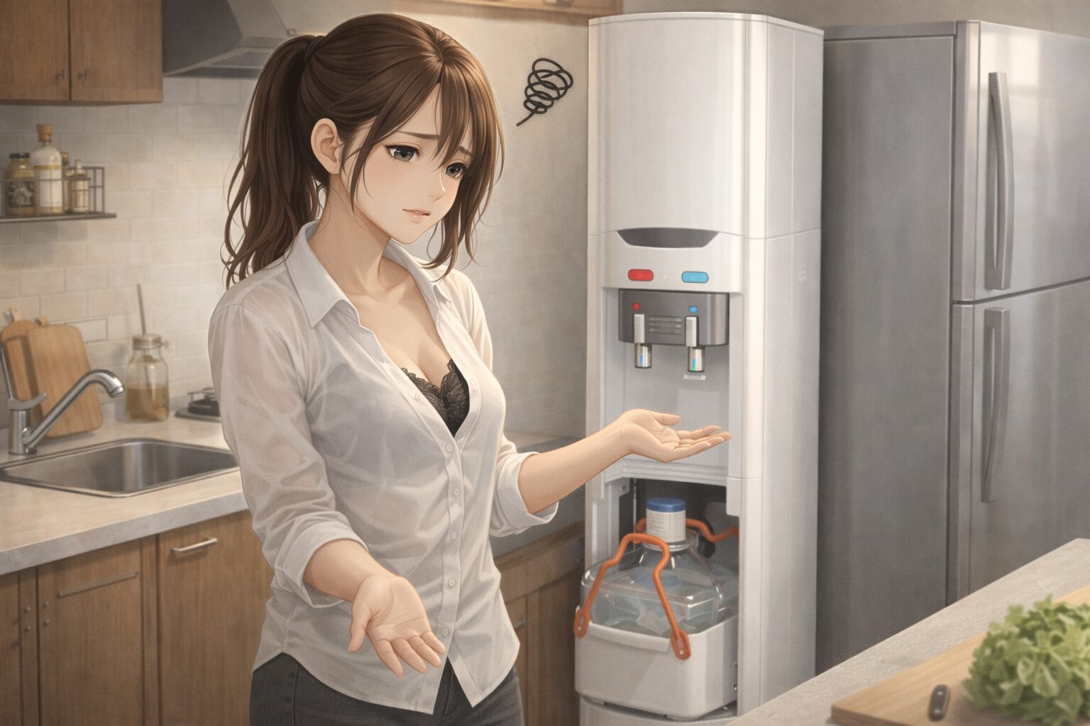 ウォーターサーバー選びに悩み後悔しないために比較検討している女性の様子