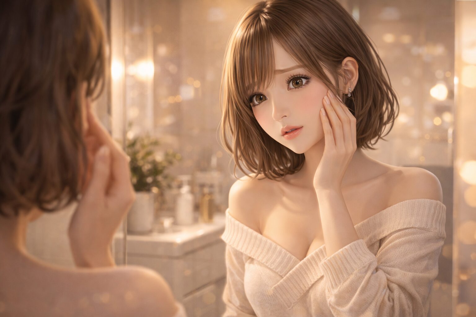 整形がバレるか気にして鏡を見る女性のリアルな表情